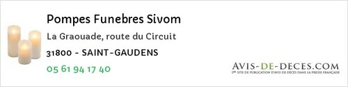 Avis de décès - Villeneuve-Tolosane - Pompes Funebres Sivom