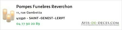 Avis de décès - Sainte-Agathe-La-Bouteresse - Pompes Funebres Reverchon