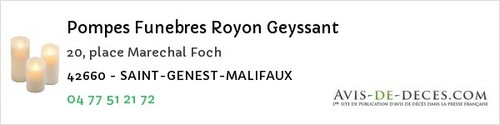 Avis de décès - Saint-Genest-Malifaux - Pompes Funebres Royon Geyssant