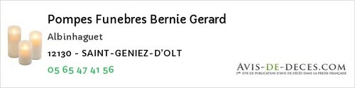 Avis de décès - Saint Geniez D'olt - Pompes Funebres Bernie Gerard
