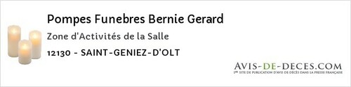 Avis de décès - La Capelle-Balaguier - Pompes Funebres Bernie Gerard