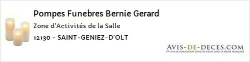 Avis de décès - La Bastide-Solages - Pompes Funebres Bernie Gerard