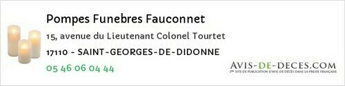 Avis de décès - Plassac - Pompes Funebres Fauconnet