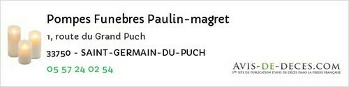 Avis de décès - Cadillac-en-Fronsadais - Pompes Funebres Paulin-magret