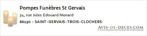 Avis de décès - Saint-Jean-De-Sauves - Pompes Funèbres St Gervais