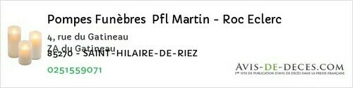 Avis de décès - Fontaines - Pompes Funèbres Pfl Martin - Roc Eclerc