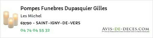 Avis de décès - Lamure-sur-Azergues - Pompes Funebres Dupasquier Gilles