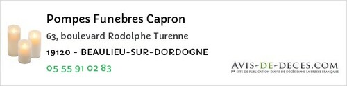 Avis de décès - Beaulieu-sur-Dordogne - Pompes Funebres Capron