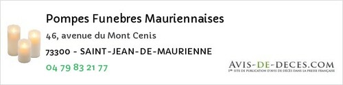 Avis de décès - Saint-Béron - Pompes Funebres Mauriennaises