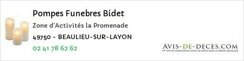 Avis de décès - Beaulieu-sur-Layon - Pompes Funebres Bidet