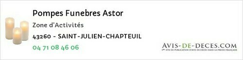 Avis de décès - Jullianges - Pompes Funebres Astor