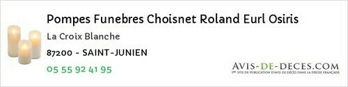 Avis de décès - Le Chalard - Pompes Funebres Choisnet Roland Eurl Osiris