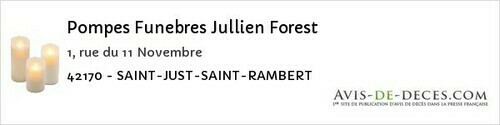 Avis de décès - Noirétable - Pompes Funebres Jullien Forest