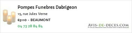 Avis de décès - Randan - Pompes Funebres Dabrigeon