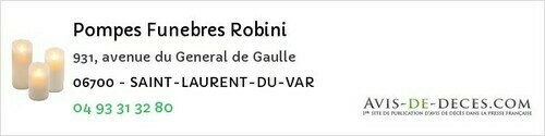 Avis de décès - Biot - Pompes Funebres Robini