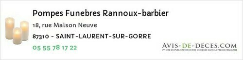 Avis de décès - Coussac-Bonneval - Pompes Funebres Rannoux-barbier