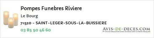 Avis de décès - Saint Leger Sous La Buissiere - Pompes Funebres Riviere