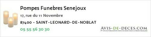 Avis de décès - Saint-Martin-De-Jussac - Pompes Funebres Senejoux