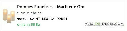 Avis de décès - Wy-Dit-Joli-Village - Pompes Funebres - Marbrerie Gm