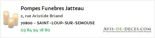 Avis de décès - Quincey - Pompes Funebres Jatteau