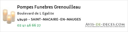 Avis de décès - Saint-Macaire-En-Mauges - Pompes Funebres Grenouilleau