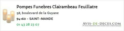 Avis de décès - Villeneuve-Saint-Georges - Pompes Funebres Clairambeau Feuillatre
