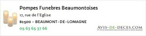 Avis de décès - Bourg-de-Visa - Pompes Funebres Beaumontoises