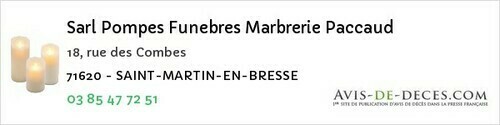 Avis de décès - Vincelles - Sarl Pompes Funebres Marbrerie Paccaud