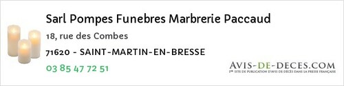 Avis de décès - Saint-Martin-Sous-Montaigu - Sarl Pompes Funebres Marbrerie Paccaud