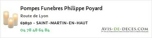Avis de décès - Saint-Pierre-La-Palud - Pompes Funebres Philippe Poyard