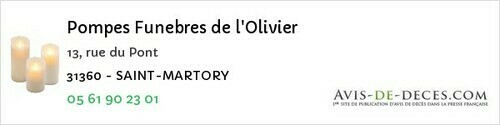 Avis de décès - Quint-Fonsegrives - Pompes Funebres de l'Olivier