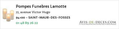 Avis de décès - Fontenay-sous-Bois - Pompes Funebres Lamotte