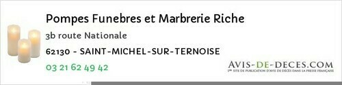 Avis de décès - Sailly-sur-la-Lys - Pompes Funebres et Marbrerie Riche