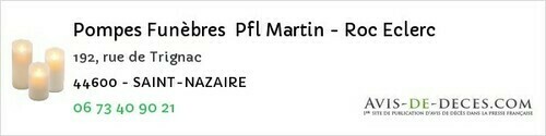 Avis de décès - Saint-Julien-De-Vouvantes - Pompes Funèbres Pfl Martin - Roc Eclerc