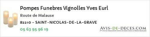 Avis de décès - Grisolles - Pompes Funebres Vignolles Yves Eurl