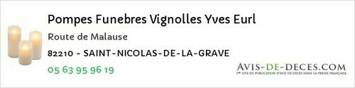 Avis de décès - Albefeuille-Lagarde - Pompes Funebres Vignolles Yves Eurl