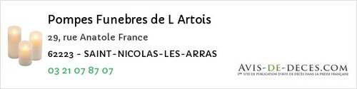Avis de décès - Saint-Laurent-Blangy - Pompes Funebres de L Artois
