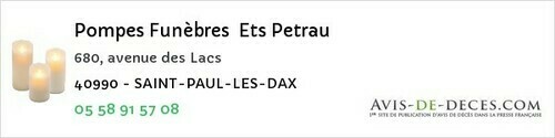 Avis de décès - Laurède - Pompes Funèbres Ets Petrau