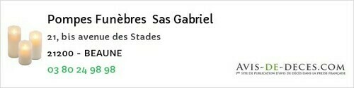 Avis de décès - Créancey - Pompes Funèbres Sas Gabriel