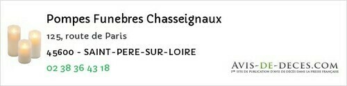 Avis de décès - Donnery - Pompes Funebres Chasseignaux