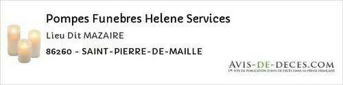 Avis de décès - Pressac - Pompes Funebres Helene Services