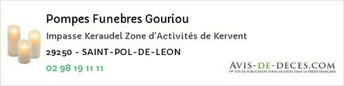 Avis de décès - Plougonven - Pompes Funebres Gouriou