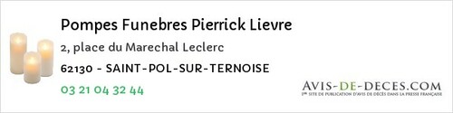 Avis de décès - Saint Pol Sur Ternoise - Pompes Funebres Pierrick Lievre