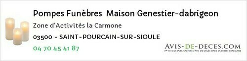 Avis de décès - Saint-Pourçain-Sur-Sioule - Pompes Funèbres Maison Genestier-dabrigeon