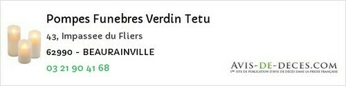 Avis de décès - Fouquières-lès-Lens - Pompes Funebres Verdin Tetu