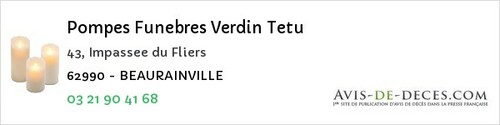 Avis de décès - Cavron-Saint-Martin - Pompes Funebres Verdin Tetu