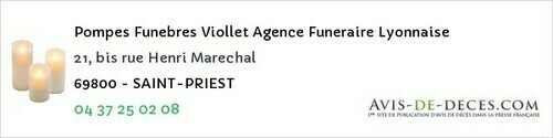 Avis de décès - Condrieu - Pompes Funebres Viollet Agence Funeraire Lyonnaise