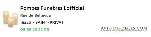 Avis de décès - Beynat - Pompes Funebres Lofficial