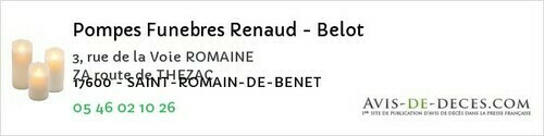 Avis de décès - Plassac - Pompes Funebres Renaud - Belot