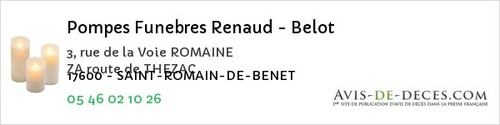 Avis de décès - Saint-Romain-De-Benet - Pompes Funebres Renaud - Belot
